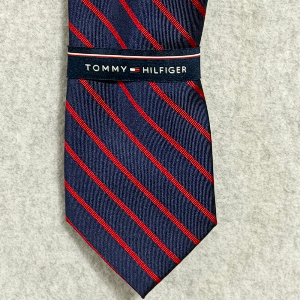 Tommy Hilfiger Men's Tie with Navy and Red Stripes